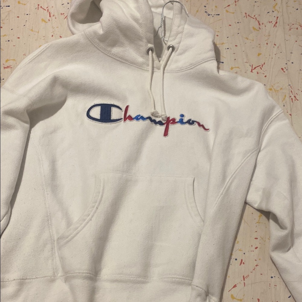 white champion hoodie reverse weave pullover size small